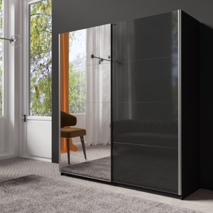 7714fb45f5d435c5bae48b89c5527465e0f8f1c32d20199a7f4c30a4e2f38363.jpg An Image of Lincoln 180cm Part Mirrored Sliding Wardrobe Black