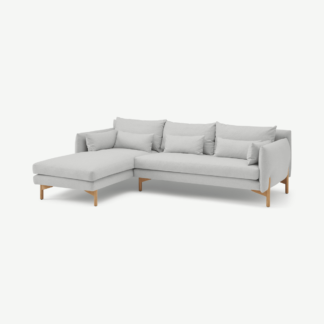 An Image of Amber 3 Seater Left Hand Facing Chaise End Corner Sofa, Elite Stone Fabric with Oak Legs