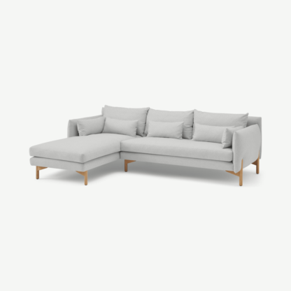 An Image of Amber 3 Seater Left Hand Facing Chaise End Corner Sofa, Elite Stone Fabric with Oak Legs