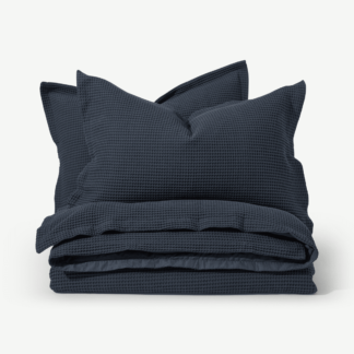 An Image of Waffle Cotton Duvet Cover + 2 Pillowcases, King, Navy