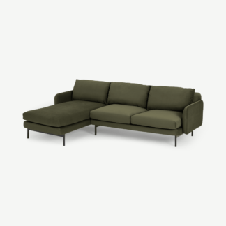 An Image of Miro Left Hand Facing Chaise End Corner Sofa, Pistachio Green Recycled Velvet