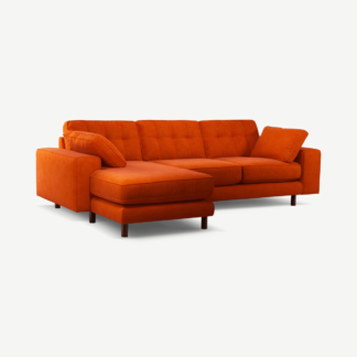 An Image of Content by Terence Conran Tobias, Left Hand facing Chaise End Sofa, Paprika Recycled Velvet with Dark Wood Legs