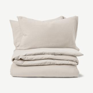 An Image of Tiso 100% Organic Cotton Duvet Cover + 2 Pillowcases, King, Taupe