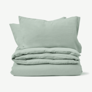 An Image of Tiso 100% Organic Cotton Duvet Cover + 2 Pillowcases, King, Celadon Blue