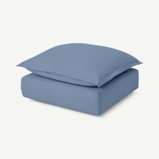 An Image of Fernsby Footstool, Soft Cobalt Brushed Cotton