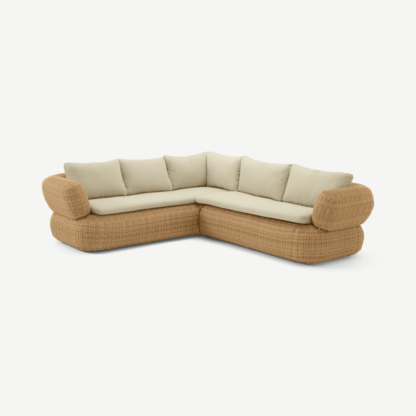 An Image of Belva Corner Sofa, Natural Polyrattan & Taupe