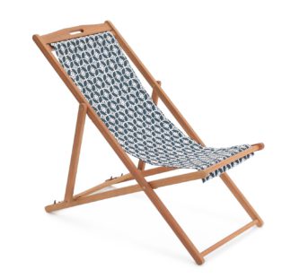 An Image of Habitat Wood Deck Chair - Blue & White