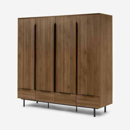 An Image of Damien 4 Door Wardrobe, Walnut & Black