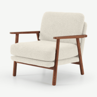 An Image of Lars Accent Armchair, Whitewash Boucle & Walnut Stain