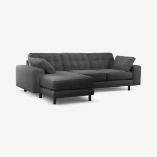 An Image of Content by Terence Conran Tobias, Left Hand facing Chaise End Sofa, Dark Grey Recycled Velvet with Dark Wood Legs