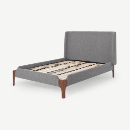 An Image of Roscoe King Size Bed, Steel Boucle & Dark Stain Oak