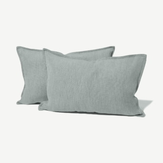 An Image of Elena Set of 2 Polyester & Linen Blend Cushions, 40 x 60cm, Grey Blue