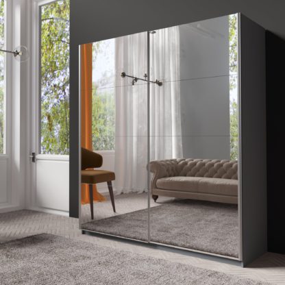 867fc61fe004fc9b3e2109a739b468f4e5145a202b986a74db3a4e98e841b08a.jpg An Image of Lincoln 180cm Mirrored Sliding Wardrobe Black