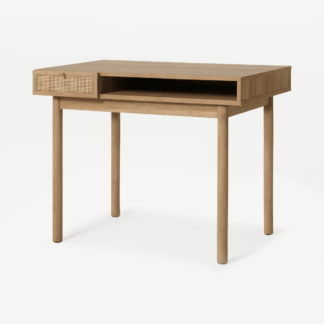 An Image of Pavia Compact Desk, Natural Rattan & Oak Effect
