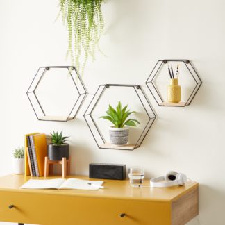 An Image of Hexagon Shelving Set of 3 Black Black