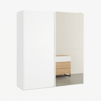 An Image of Elso Sliding Wardrobe 180cm, White Frame with White Effect & Mirror Doors