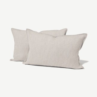 An Image of Elena Set of 2 Polyester & Linen Blend Cushions, 40 x 60cm, Natural