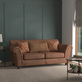 An Image of Angus Faux Leather Combo 2 Seater Sofa Brown
