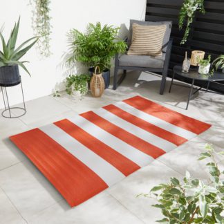 An Image of Stripe Garden Outdoor Mat Orange/White