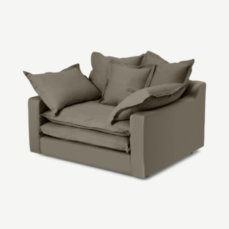 An Image of Calendre Loveseat, Olive Brushed Cotton