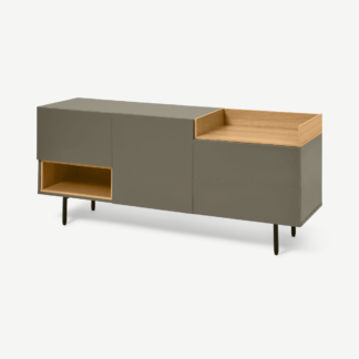 An Image of Heaton Wide Sideboard, Cobalt Grey & Oak Effect