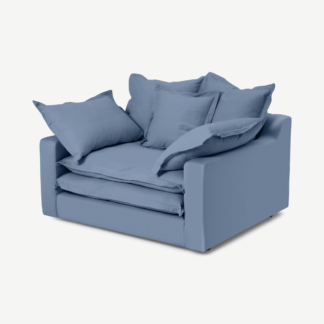 An Image of Calendre Loveseat, Soft Cobalt Brushed Cotton