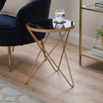 94d99f0a521dc4b28594f40537bac08d5c33b3865930611944c30f637eb1fc72.jpg An Image of Zoey Black Marble Effect Side Table Black