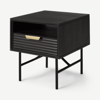 An Image of Haines Bedside Table, Black Stain Mango Wood & Brass