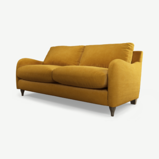 An Image of Sofia 2 Seater Sofa, Mustard Recycled Velvet with Light Wood Legs