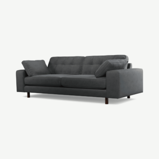 An Image of Content by Terence Conran Tobias, 3 Seater Sofa, Dark Grey Recycled Velvet with Dark Wood Legs