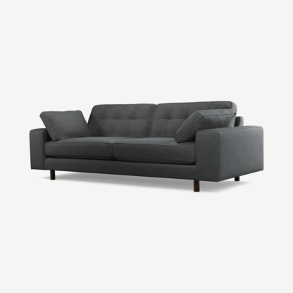 An Image of Content by Terence Conran Tobias, 3 Seater Sofa, Dark Grey Recycled Velvet with Dark Wood Legs