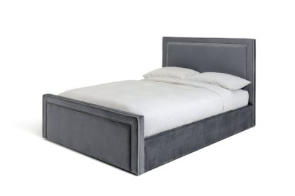 An Image of Habitat Draper Kingsize Ottoman Velvet Bed Frame - Grey