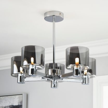 9b46a010d740f5795ebf62d802e8bc18620a77f83f8158e979494d1207199ea3.jpg An Image of Erin Ceiling 5 Light Smoked Ceiling Fitting Chrome