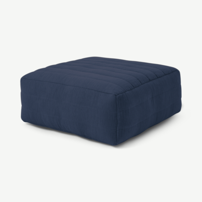 An Image of Gus Quilted Modular Floor Cushion, Navy Cotton Slub