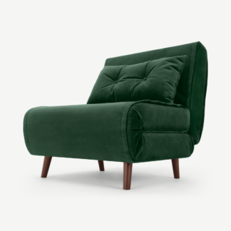 An Image of Haru Single Sofa Bed, Moss Green Recycled Velvet
