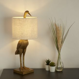 An Image of Crane Table Lamp - Gold & Oatmeal
