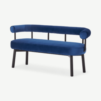 An Image of Arais Dining Bench, Catalina Blue Velvet with Black Legs