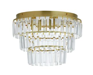 An Image of Habitat Presley Glass 3 Tier Flush to Ceiling Light - Brass