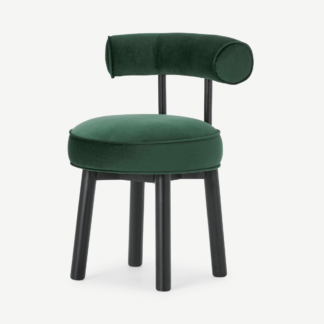 An Image of Arais Dining Chair, Moss Green Velvet with Black Legs