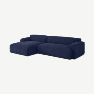 An Image of Avalon Left Hand Facing Chaise End Corner Sofa, Navy Corduroy Velvet