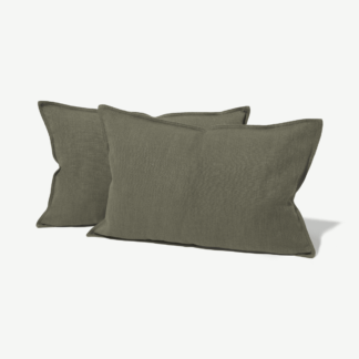 An Image of Elena Set of 2 Polyester & Linen Blend Cushions, 40 x 60cm, Moss Green