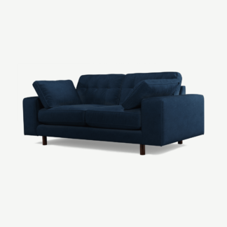 An Image of Content by Terence Conran Tobias, 2 Seater Sofa, Navy Blue Recycled Velvet with Dark Wood Legs