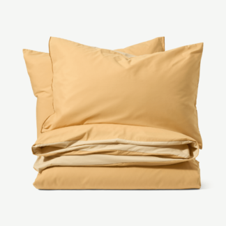 An Image of Solar 100% Cotton Reversible Duvet Cover + 2 Pillowcases, Double, Honey Brown & Natural