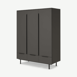 An Image of Damien Triple Wardrobe, Grey & Black