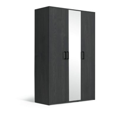 An Image of Argos Home Oslo 3 Door Mirror Wardrobe - Black Oak Effect