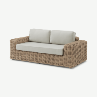 An Image of Meera 2 Seater Garden Sofa, Natural Polyrattan & Ecru
