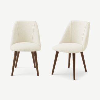 An Image of Lule Set of 2 Dining Chairs, Whitewash Boucle with Walnut Legs