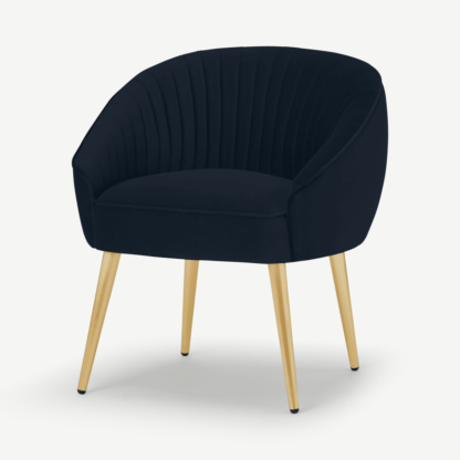 An Image of Avei Dining Chair, Moonlight Blue Velvet with Brass Legs