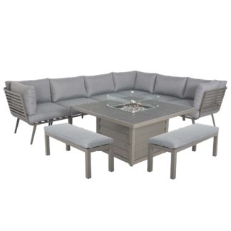 An Image of Mayfair 8 Seater 6 Piece Lounge Set with Square Firepit Grey