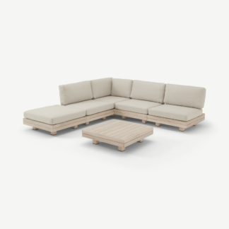 An Image of Avarna Garden Modular Corner Lounge Set, Whitewash Acacia Wood